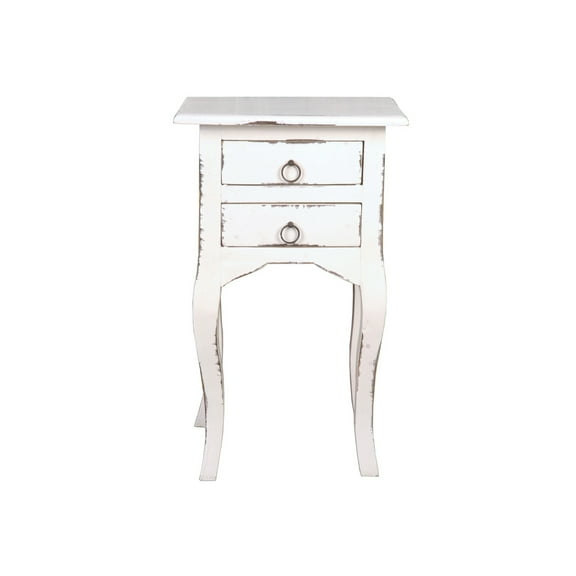 Distressed White Wood Side Table - Fully Assembled End Table for Living Room Bedroom
