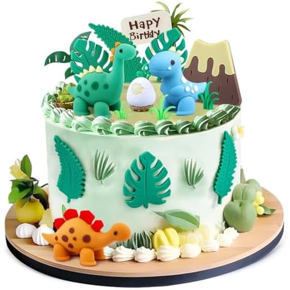 15PCS Cartoon Dinosaur Cake Toppers, Cute Dino Egg Leaves Grass Volcano Cake Decorations for Kids Birthday Baby Shower Dinosaur Animal Theme Party Supplies$$Home Decor, Kitchen, & Other
