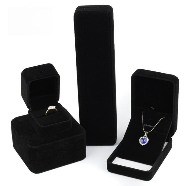Caja para pulsera de gamuza negra, caja para collar, caja para colgante, caja para anillo, caja para joyería, caja para regalo, caja de embalaje