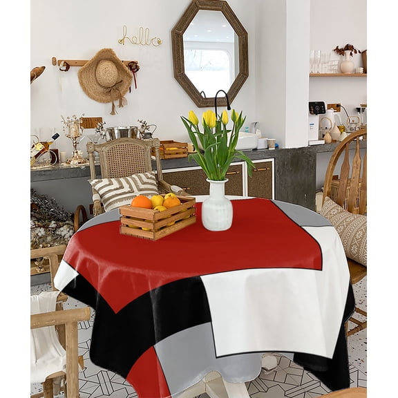 Red Grey Black Geometric Tablecloth Square Table Cloth 60x60 , Waterproof Tablecloth Outdoor Table Cloth, Middle Century Modern Art Abstract Washable Table Cover for Kitchen Dining Party