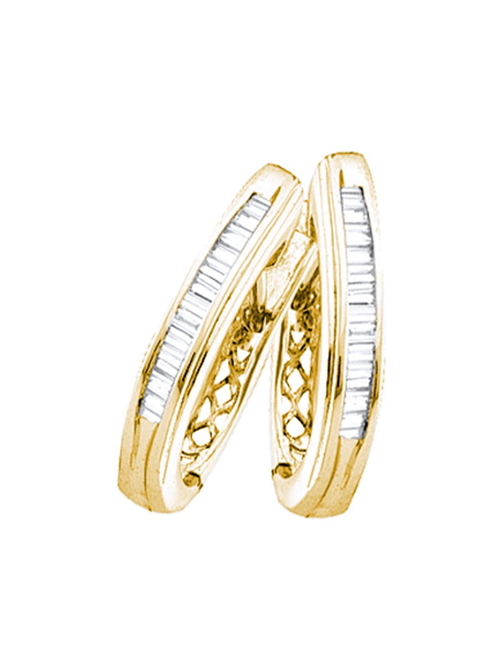 Yellow-Tone Sterling Silver Womens Baguette Diamond Hoop Earrings 1/4 Cttw Yellow-Tone Sterling Silver Womens Baguette Diamond Hoop Earrings 1/4 Cttw