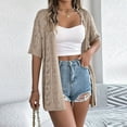 thumbnail image 7 of Women's Cardigans Ladies Hollowed Out Short Sleeved Knitted Cardigan Vacation Sun Shirt Sun Shirt Khaki, 7 of 7