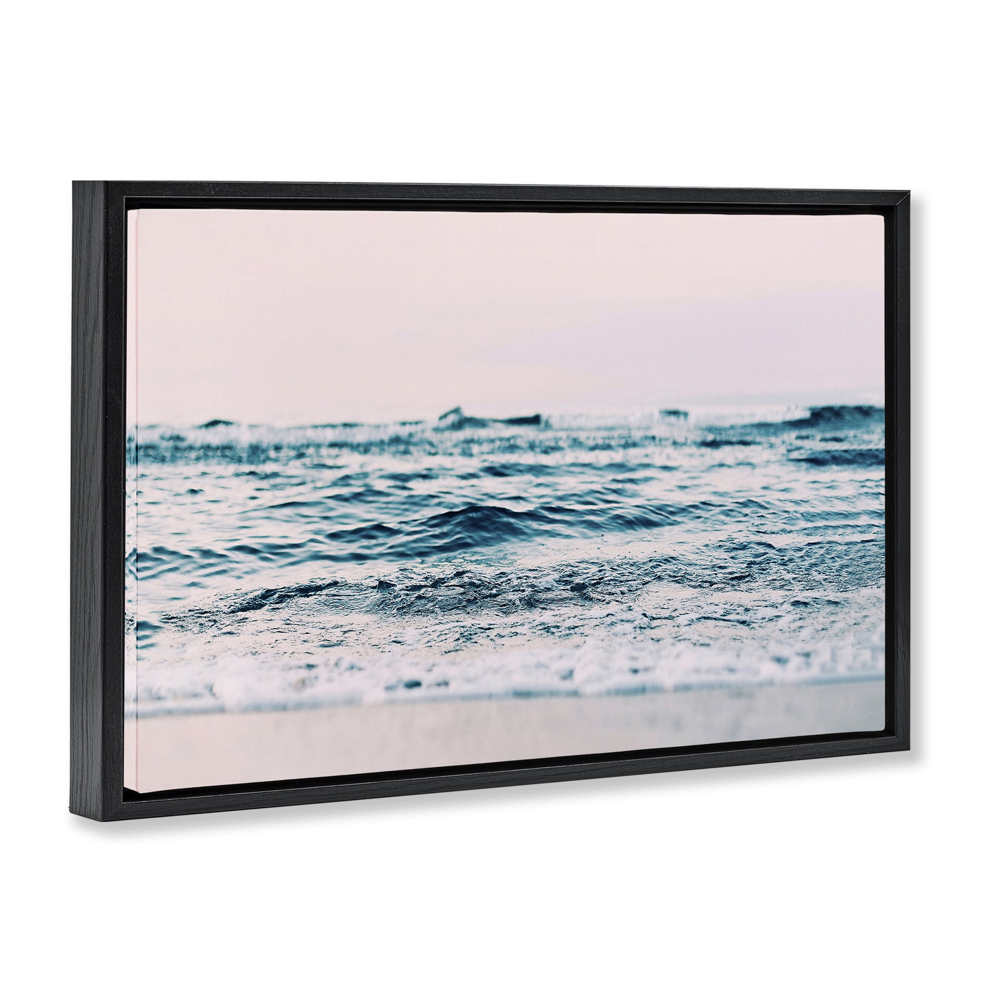 Stupell Industries Ocean Wave Blush Nautical & Beach Photography Black Floater Framed Canvas Art Print Wall Art, 31 x 21