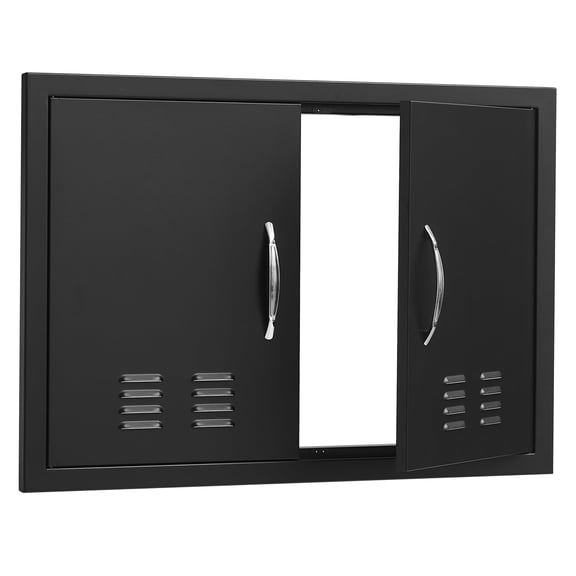 KFFKFF 30W x 21H Inch Double Outdoor Kitchen Access Door, Stainless Steel Flush Mount Door with Handles and Vents, Suitable for BBQ Islands, Grilling Stations, and Outdoor Cabinets