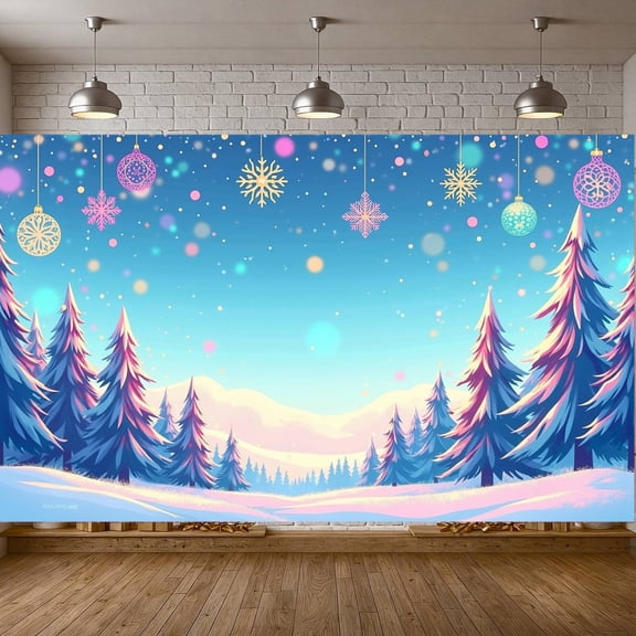 Winter Theme Snow Landscape Christmas Decoration Frosty Trees Holiday Backdrop Festive Snowfall Scene for Winter Party Christmas Celebration Indoor Decor
