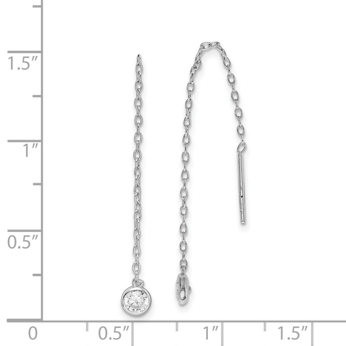 925 Sterling Silver Rhodium Plated Cubic Zirconia Chain Threader Earrings 63.58x4.38mm Wide Stud Earring for Women and M