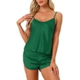 thumbnail image 1 of Conjuntos de pijamas de satén para mujeres INSPIRE CHIC, top de tirantes con pantalones cortos, 2 piezas, ropa de dormir, conjunto de pijama de seda, L Verde Oscuro, 1 of 5
