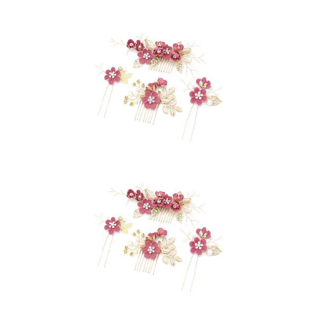 Minnieouse 4 piezas de peinetas de flores para boda, tocados de novia, adorno de vestir para mujer, accesorio de joyería de moda, rosa roja Rosa roja 2piezas