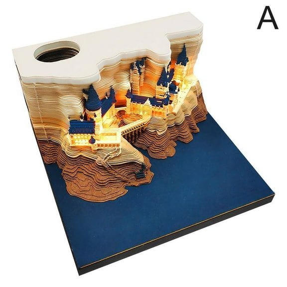 3D Calendar 2025,with Lights 3D Castle Creative Time Piece Calendar,2025 Desk Calendar Time Piece Paper Sculpture Castle Art Memo Pad Notepad and Pen Holder for Valentines,Office Gifts