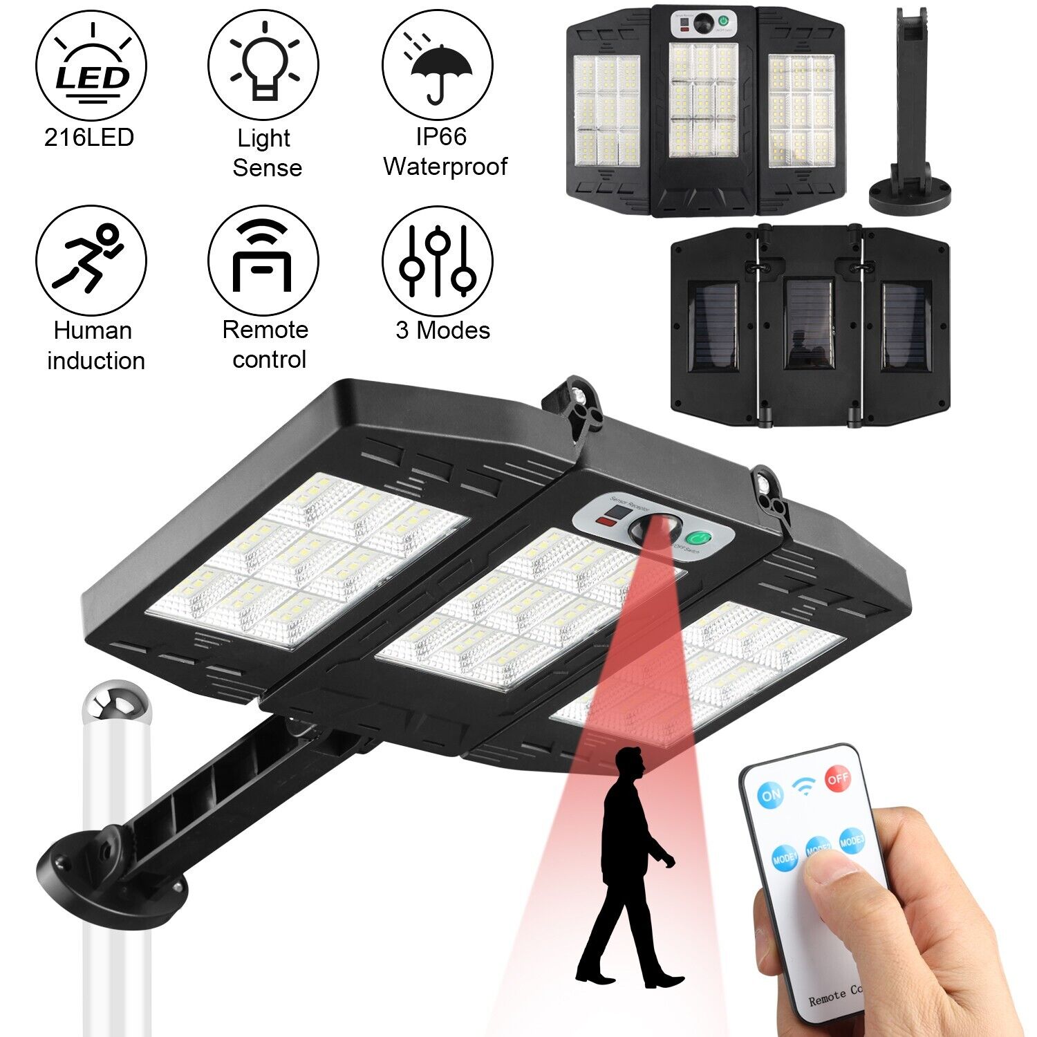 Commercial Super Bright 1000000LM LED Outdoor Dusk to Dawn Solar Street Light Road Area Lamp 3 Lighting Modes