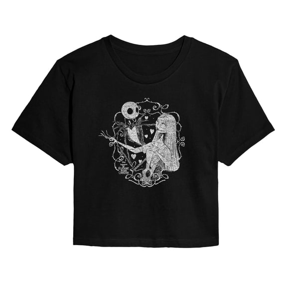 The Nightmare Before Christmas - Jack And Sally Valentine - Juniors Cropped Graphic T-Shirt