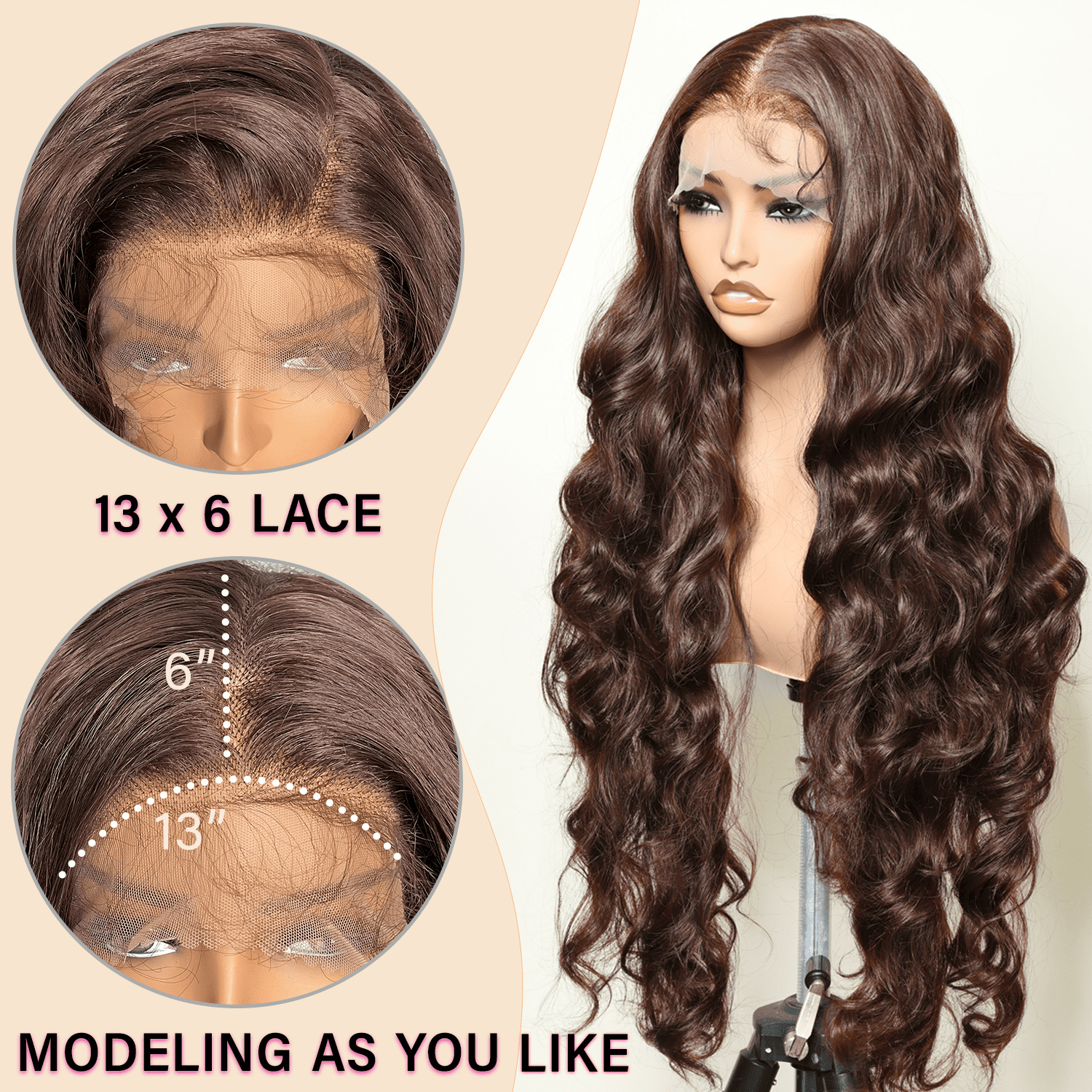 Brown 13x6 Lace Frontal Wig 32 Inch Long Lightweight Wavy Hair Pre Plucked Hairline with Baby Hair Glueless Transparent Lace Heat Resistant Synthetic Lace Front Wigs for Black Women