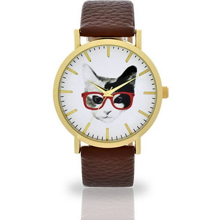 Brown Sunray Dial - Women's Preppy Cat Dial Brown Watch, Faux Leather Band