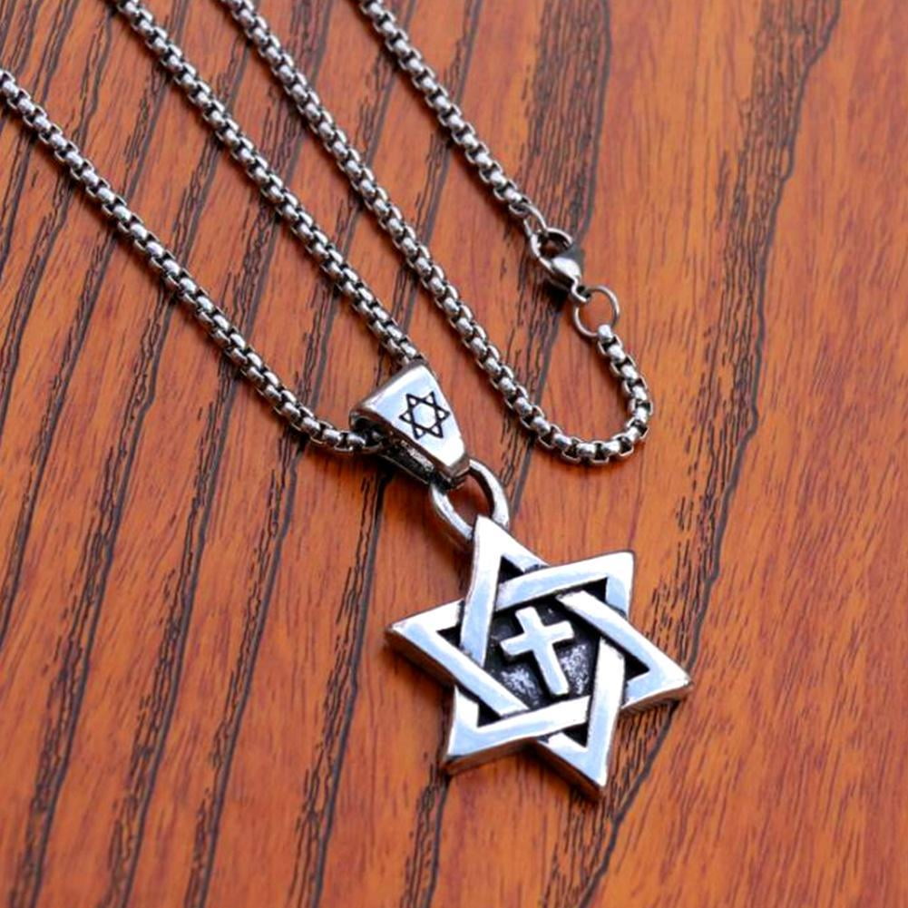 Lbaby Star of David Necklace Retro Six Pointed Star Engraving