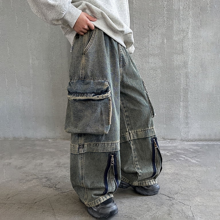 Weebloom Kids Boys Baggy Cargo Jeans Wide Leg Pants Kids