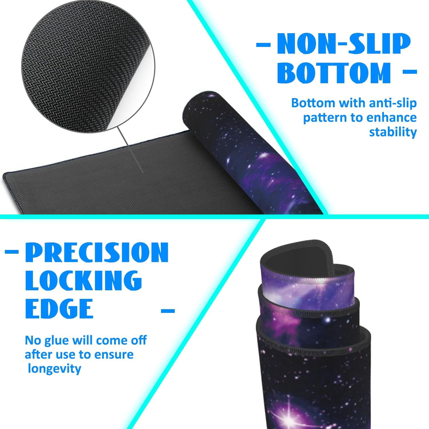 Desk Mat, Galaxy Nebula Universe Space Extended Gaming Mouse Pad Large, Big Mouse Pad with Non-Slip Base and Stitched Edge, Long Computer Keyboard Mouse Mat for Home Office