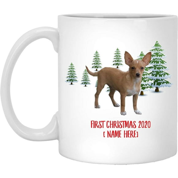Personalized Name Custom Year Chiweenie Fawn Dog First Christmas 2025 Gifts New Years 2026 Decorations Winter Coffee Mug Ceramic White 11 oz