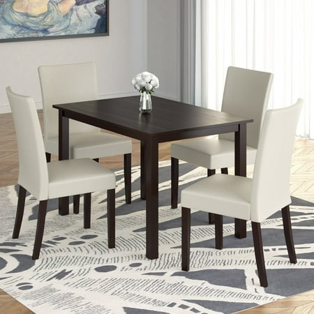 Atwood 5-Piece Dining Set with Cream Leatherette (Best Way To Clean Cream Leather Car Seats)
