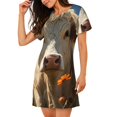 thumbnail image 2 of Balery Daisy Meadow Cow Camisón de manga corta con cuello redondo para mujer, cómodo y elegante., 2 of 6