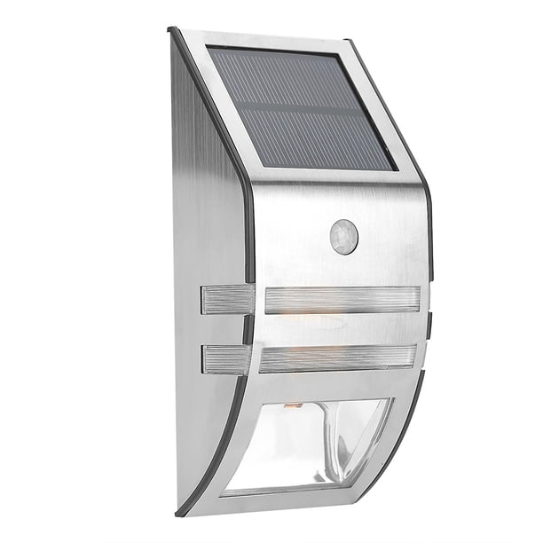 2 LED Solar Wall Light with PIR Motion Sensor, Garden Security Lighting, Silver, Pure White