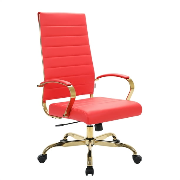 Leather Office Chair With Gold Frame, Red Leather Office Chair