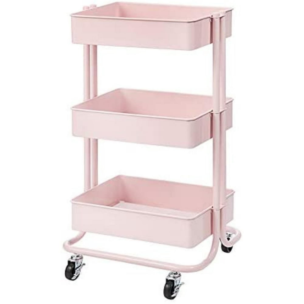 3Tier Metal Rolling Blush Pink, 30 Inches Storage Cart, Assembled cart