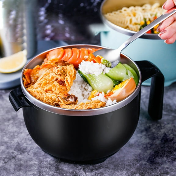 LEDMOMO Stainless Steel Lunch Container Black with PP Plastic Liner Heat Insulated Bowl with Lid