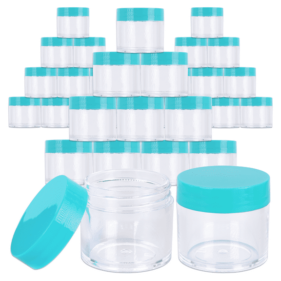 Beauticom 30 Pieces High Quality 30 Gram 30 ml (1 oz) Clear Round Acrylic Cosmetic Product Sample Travel Jars (Teal Lids)