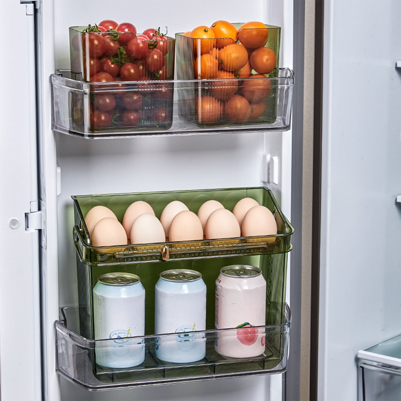 Refrigerator Door Egg Container,Multi Layer Egg Holder Rack,With Handle Storage Organizer,Stackable Anti Break Egg Tray,Fridge Countertop Organizer Box,Space Saving Fresh Keeper