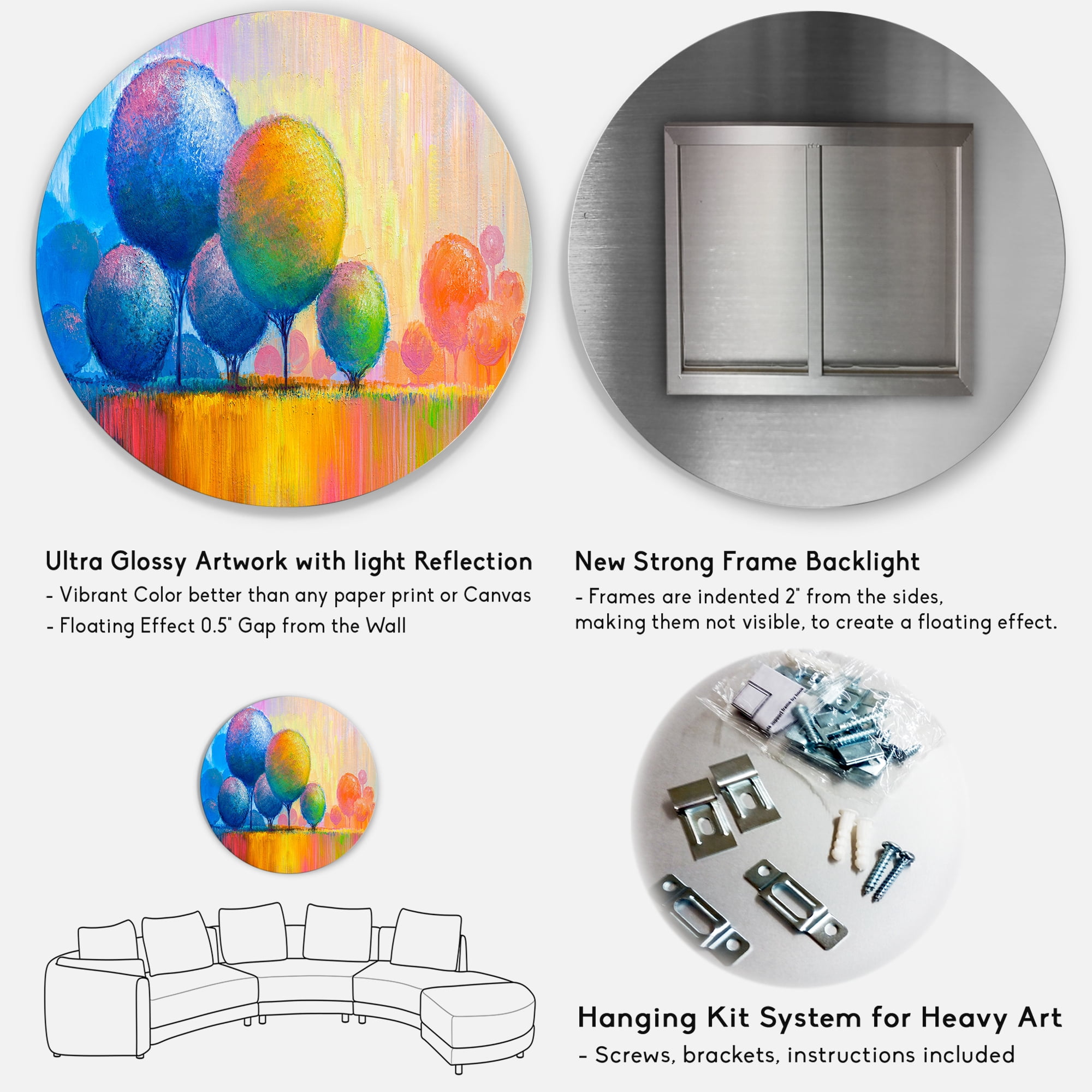 Designart 'Ornamental Colourful Trees VII' Modern Circle Metal Wall Art 29x29 - Disc of 29