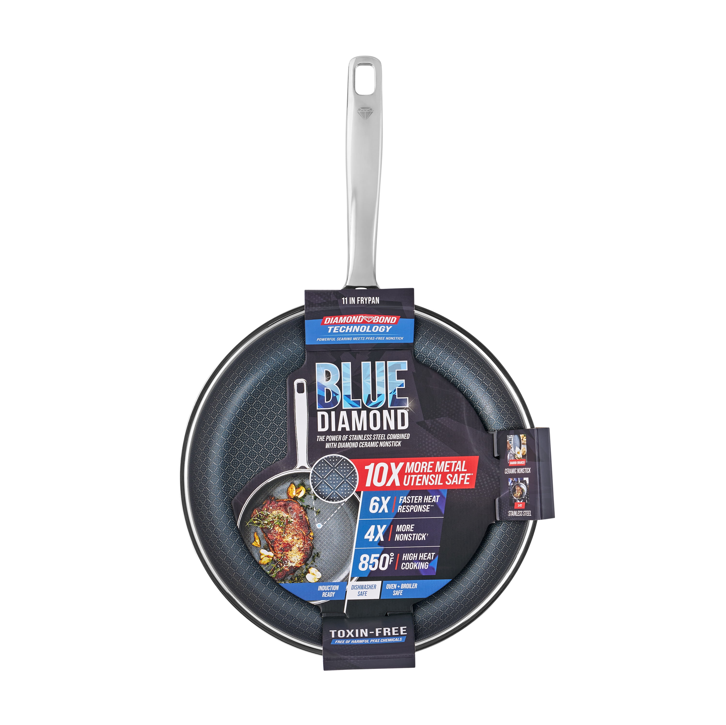 Blue Diamond 11″ Hybrid Stainless Steel Diamond Bond Ceramic Nonstick Frypan