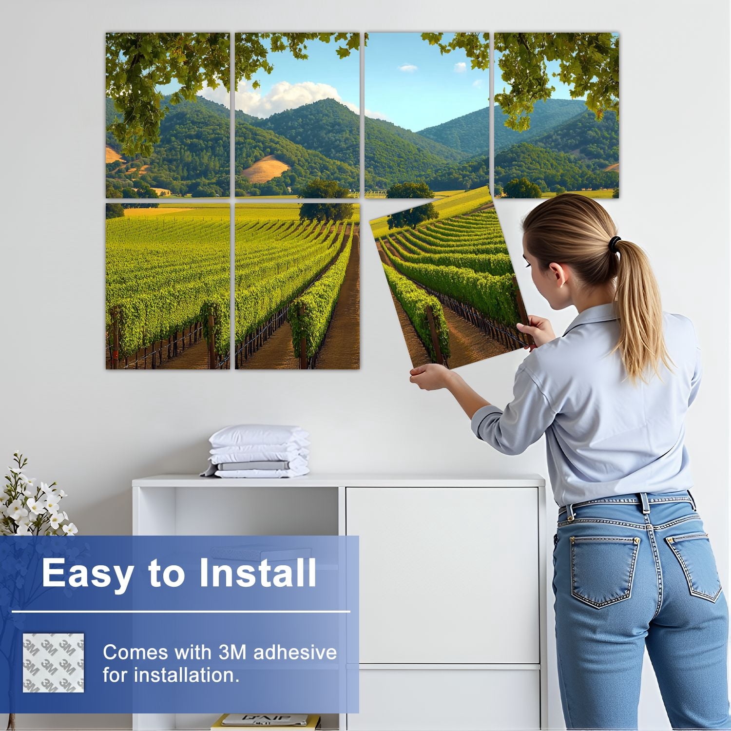 8 Pack Art Acoustic Panels Sound Absorbing Napa Valley California Vineyard Winery Decorative Soundproof Wall Panels Self Adhesive for Nursery Game Room Bedroom 48"x32"