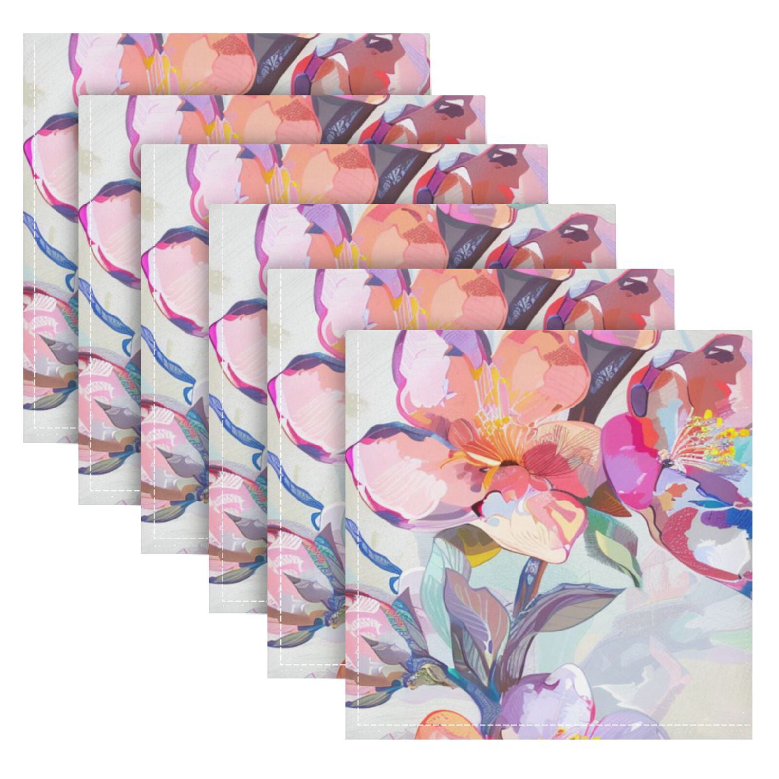 JSTEL Cherry Blossom Watercolor Cloth Napkins Set of 6, 20x20 Inch Washable and Reusable Napkin for Decoupage Dinner Party Everyday Use