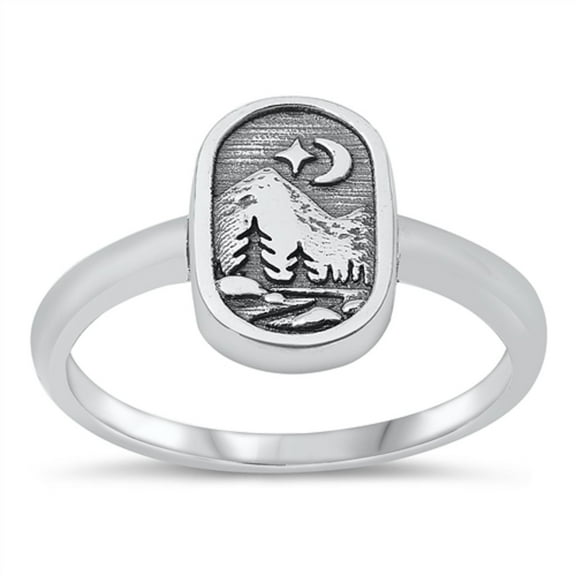 All in Stock Sterling Silver Star Moon and Mountain Nature Ring Size 4