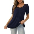 thumbnail image 3 of a.Jesdani Womens Tops Plus Size Short Sleeve Navy Blue Shirts Lace Pleated Tunic Tops 3XL, 3 of 8