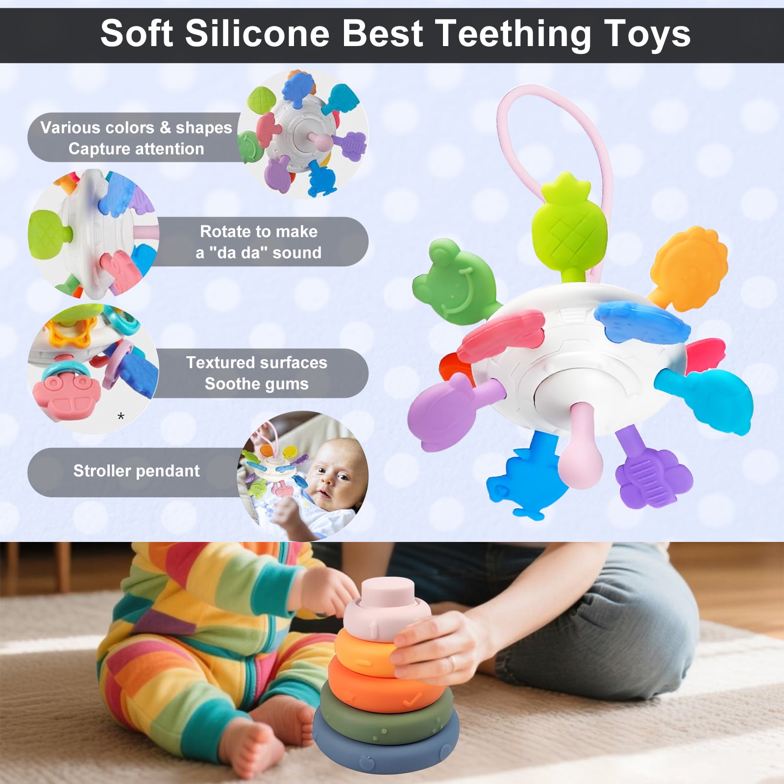 6 in 1 Montessori Baby Toys, Xylophone Musical, Infant Teethers Toys, Wooden Sorting Stacking Learning Toys Birthday Gift for Toddlers 1 2 3