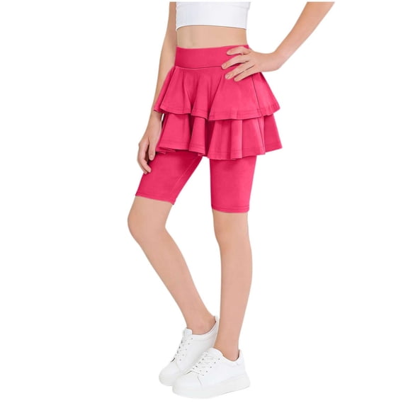 OGLCCG Girls' Knee Length Shorts with Skirts Summer Stretchy Athletic Capri Leggings for Teens Kids Breathable Soft Casual Sports Shorts 7-15 Years