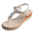 thumbnail image 5 of Dakaela Women's Wedge Sandals 2026 Open Toe Platform Espadrille Flip Flops Elastic Ankle Strap Casual Bohemian Beach Thong Walking Shoes Size 6-10 White, 5 of 6