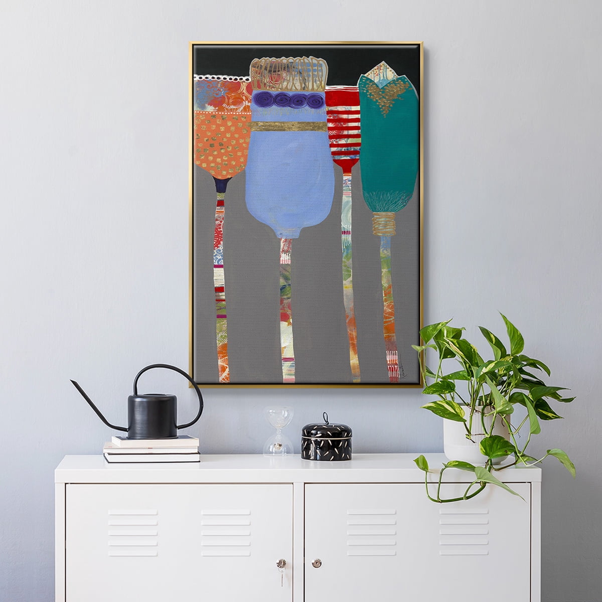 Tall Tulips Framed Premium Gallery Wrapped Canvas - Ready to Hang - 27 x 41 - Gold Floating Frame