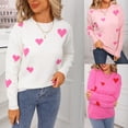 thumbnail image 2 of Wiyuqeen Chandails Cœur pour Femmes Col Rond Manches Longues Tricotés Chandail d'Automne Imprimé Amour Chandails Décontractés Amples pour Femmes, 2 of 10