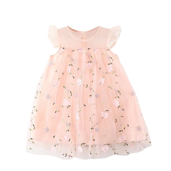 Left wind Toddler Baby Girls Tulle Dresses Outfits Floral Cute Ruffle Princess Wedding Birthday Dress Short Sleeve Party Sundress Kids Outfit 1-6T
