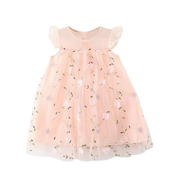Toddler Baby Girls Tulle Dresses Outfits Floral Cute Ruffle Princess Wedding Birthday Dress Short Sleeve Party Sundress Kids Outfit 1-6T