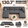 thumbnail image 2 of DTTRA 130" U-Shaped Boneless Modular Sectional Sofa with Double Chaise, 6 Seats, Corduroy, Gray, 2 of 8