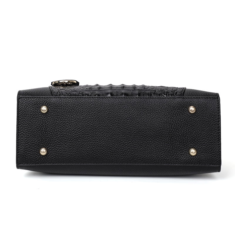 Genuine leather crocodile-patterned handbag detachable shoulder strap cross-body shoulder bag large capacity women's purse (blue)
