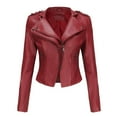 thumbnail image 2 of Lovskoo Women's Leather Jacket Casual Long Sleeve Printed Turndown Collar Zipper Jacket Motorcycle Jacket Claret, 2 of 8