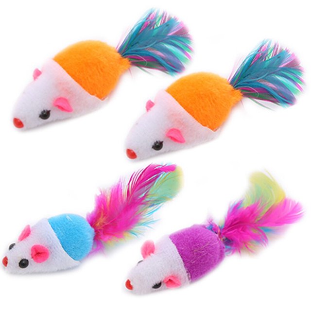 Cat Toys Mouse Plush 4PCS Artificial Feather Cat Chewing Toy Kitten Mouse Toy