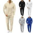 thumbnail image 1 of BADHUB Men's Waffle Tracksuits Set Long Sleeve Hoodie Sweatsuits for Men 2 Piece Jogging Suits Drawstring Button Pullover and Elastic Pants Deals Gray,XL, 1 of 10