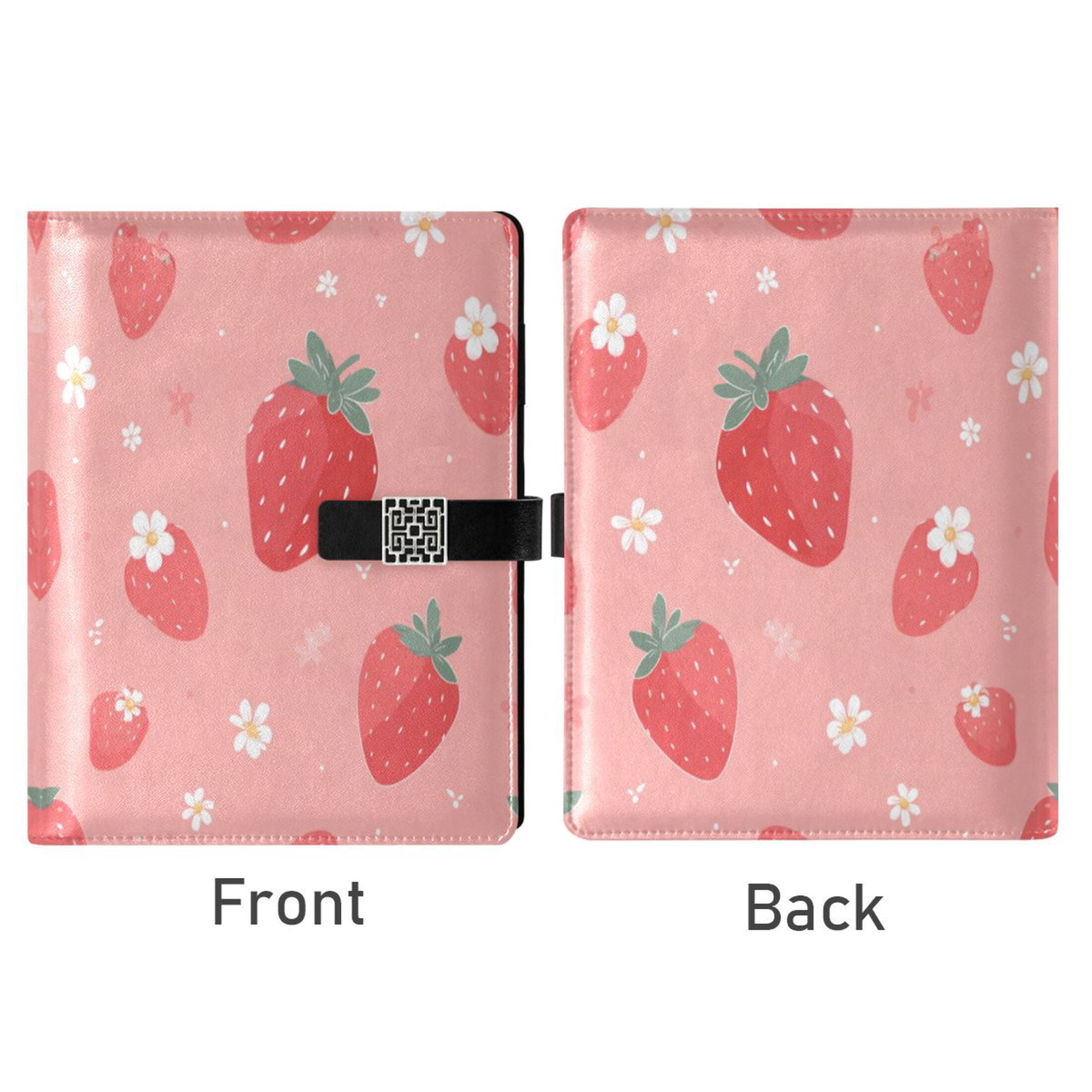 Leather Planner Leather Notebook Notebook Journal Binder Design Pen Pocket Design Convenient for Storage Juicy Pink Strawberry Motif