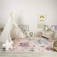 thumbnail image 2 of 4' X 6' Pink White and Blue Juvenile Castle and Rainbow Youthful Area Rug, 2 of 6
