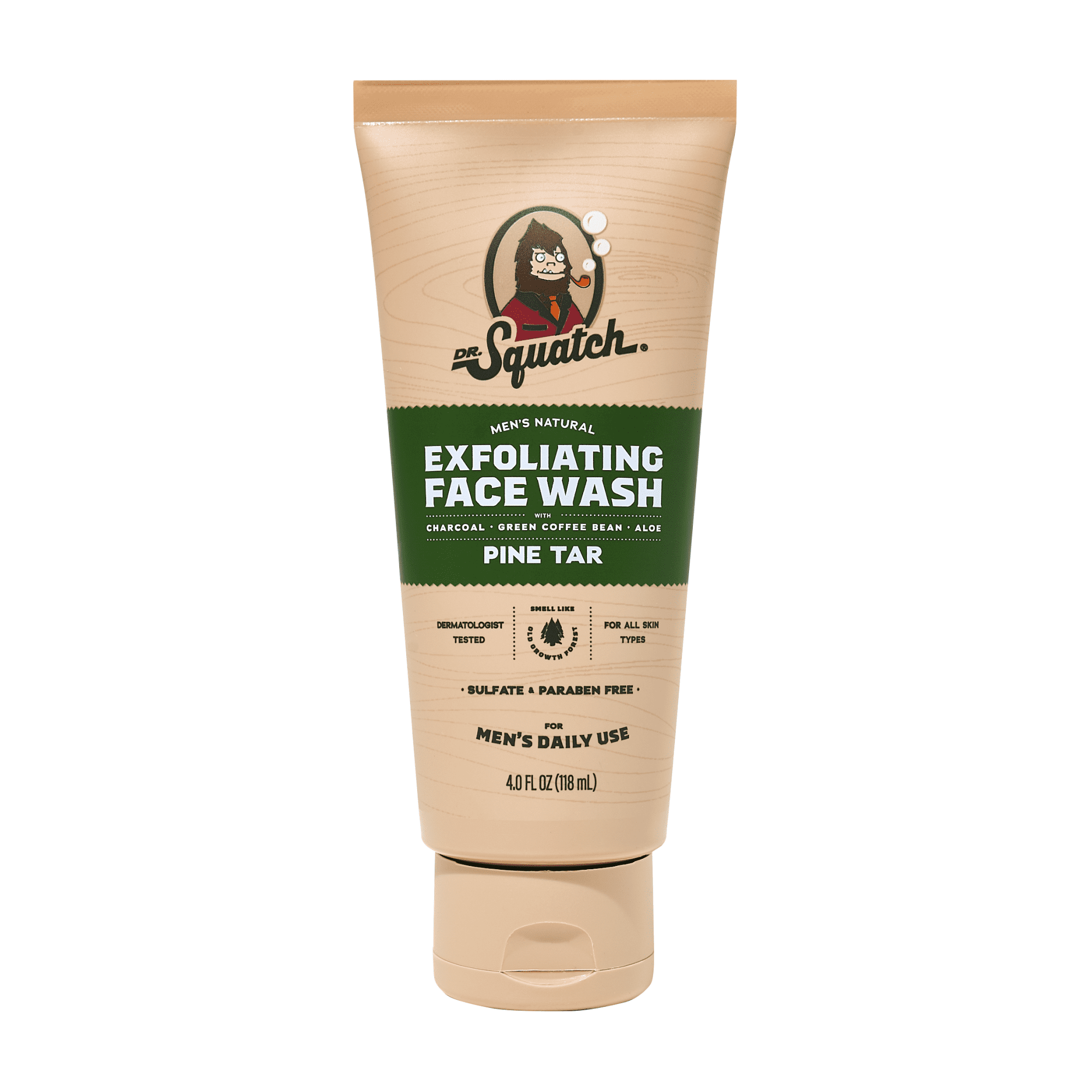 Dr. Squatch Mens Natural Exfoliating Face Wash, Paraben & Sulfate Free Face Wash for Men Pine Tar, 4 fl Oz"